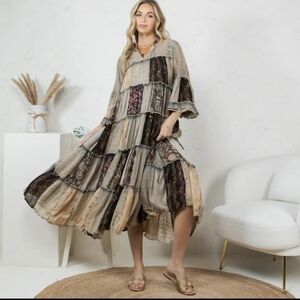 NWT Elegant Timeless Jhabla Young Threads NEW Color Patchwork Flowy Boho Maxi, S